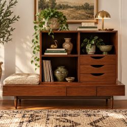 Mid Century Rare Bench Storage Wooden Walnut MCM Vintage Table Retro 