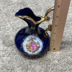 Limoges Beautiful Pitcher in cobalt, blue and gold.