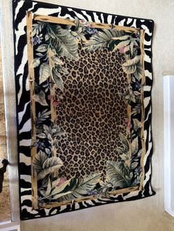 Animal Print Area Rug with Tropical Border
