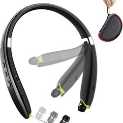Bluetooth Headset,  Neckband Bluetooth Headphones with Retractable Earbuds, Noise Cancelling Stereo Wireless Earphones with Mic for Sports Office (wit