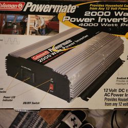 Brand New Never Opened Coleman Powermate 2000 watt Power Inverter, 12 Volt DC To 110 Volt, Provides House Current From Any 12 Volt Power Source