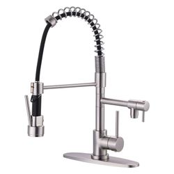 2-Spout Single Handle Pull Down Sprayer Kitchen Faucet With Advanced Spray In Solid Brass