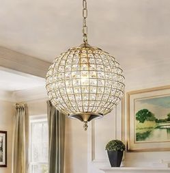 New 12.6" Vintage Sphere Crystal Globe Chandelier Pendant Ceiling Light Adjustable Height Dimmable 