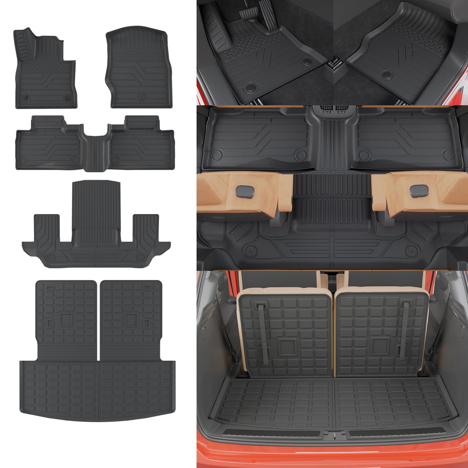 6 Seats Floor Mats Compatible with 2020-26 Ford Explorer Captain Chairs Trunk Liner Cargo Liner Cargo Mat