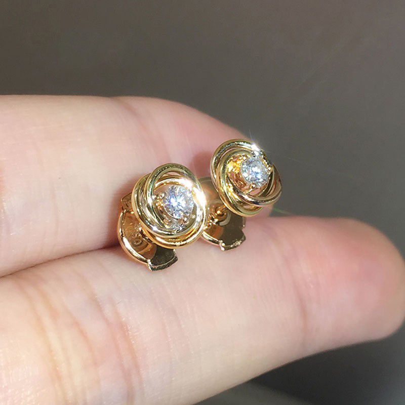 "Trendy Statement Gold Plating Rose Flower Cubic Zircon Stud Earrings, UNI22430