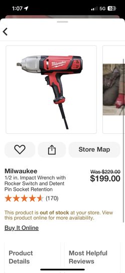 Milwaukee 1/2 in. Impact Wrench with Rocker Switch and Detent Pin Socket Retention