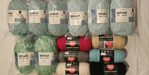 **ENTIRE LOT (14)** Knitting/Crocheting YARN  BERNAT Baby Blanket 6 - RED HEART