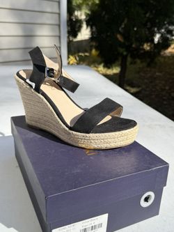 Black suede wedge sandals size 8