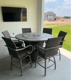 Outdoor Patio Fire Pit Table Set with 6 Chairs