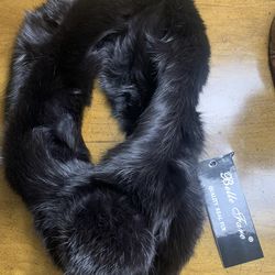 New Condition Chocolate Rabbit Fur Neck Warmer With Pompom