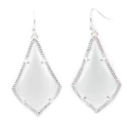 14k white Gold plated Silver Iridescent Crystal Mother of Pearl Teardrop Dangle earrings 
