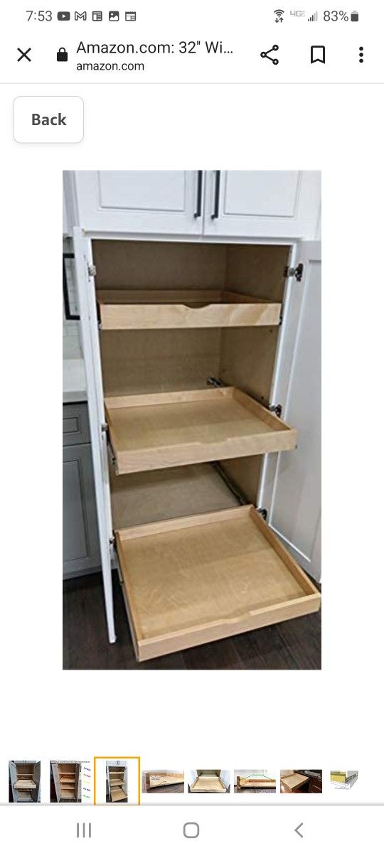 21" Drawer Organizer Roll Wood Tray Kitchen OrganizerDrawer Box, Cabinet Slide Out Shelve Pull-Out Shelf, W/ Wood Spacer Pantry Organization Storage