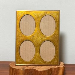 Vintage Burnes Of Boston Daguerreo 4 Oval Openings Gold Gilt Pressed Etched Brass Mat Tabletop Or Wall Photo Picture Frame