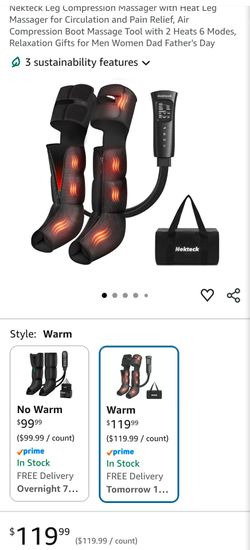 Nekteck Leg Compression Massager with Heat Leg Massager for Circulation and Pain Relief, Air Compression Boot Massage Tool with 2 Heats 6 Modes, Relax