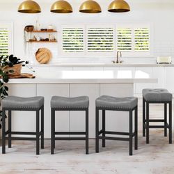 Saddle Bar Stools – Set of 4. Dark Gray. Modern Metal Legs