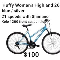 New Huffy Women's Higland 26"bike Blue And Gray  21speeds Shimano