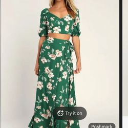 Lulu’s Floral Top and Maxi Skirt Set - Green 