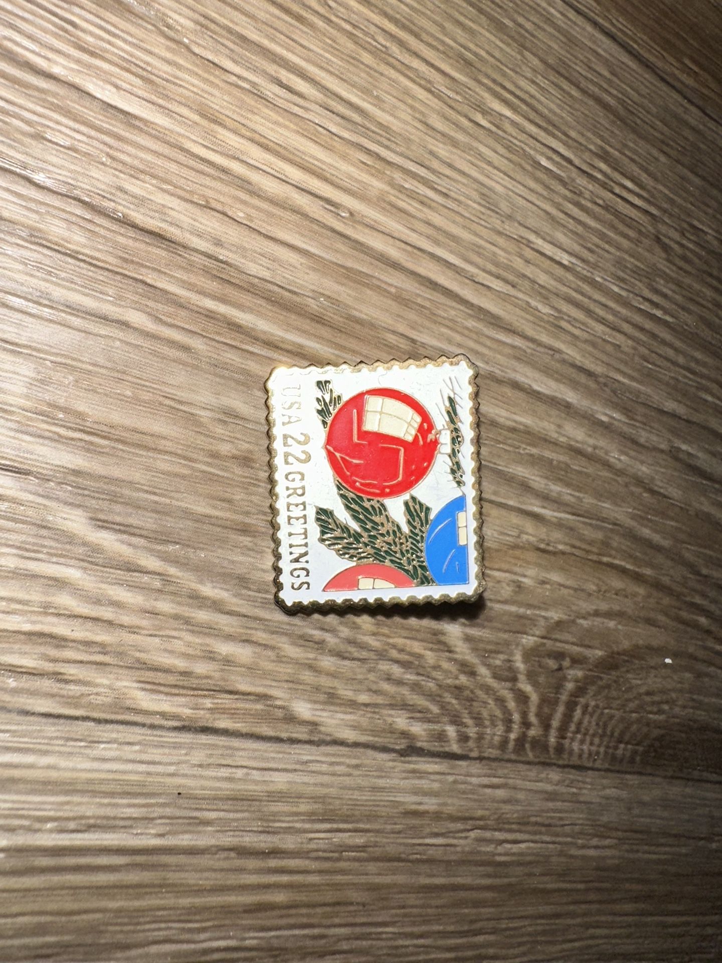1987 Vintage March CO USA 22 Cent Stamp Holiday Christmas Ornament Greetings Pin