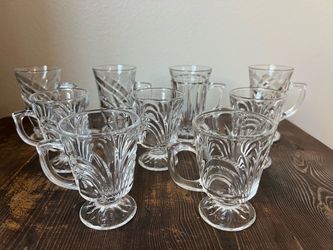 Set of 9 Vintage Clear Pressed Glass Mugs