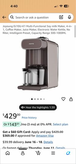 Joyoung Multi-Functional Soy milk, 4-in-1, Coffee Maker, Juice Maker