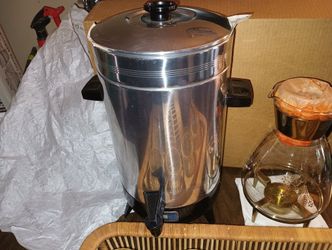 Atkins Coffee Maker, Vintage Pyrex Coffee Pot Pitcher w/Golden Flower, And A Wicker Collection.. All New..