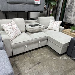 Pull-Out Sleeper Sectional with Drop Down CupHolder Tray, Beige, SKU#1081353BE