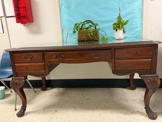 Traditional Executive Wood Desk with Glass Top