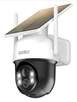 AOSU Solar Camera Security Outdoor - 100% Wire-Free Security Cameras Wireless Outdoor for Home Surveillance with Fixed Solar Panel, 360° Panoramic Vie