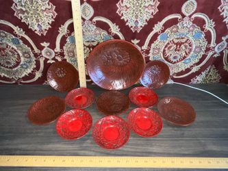 11 Vintage Japanese Lacquered Plates/Dishes/Saucers