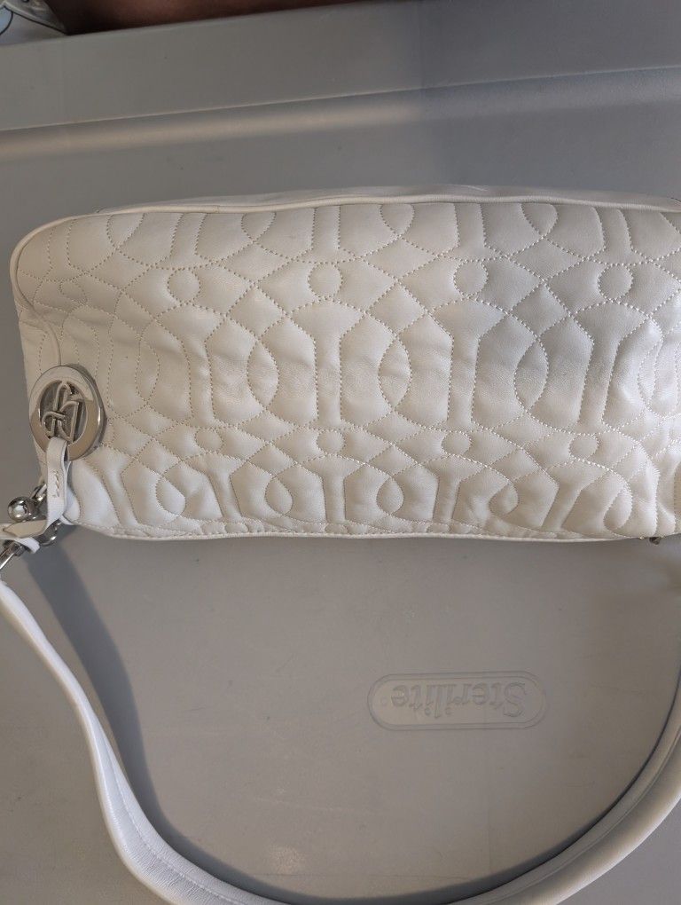 Donald J Pilner Arctic White Quilted Leather Purse