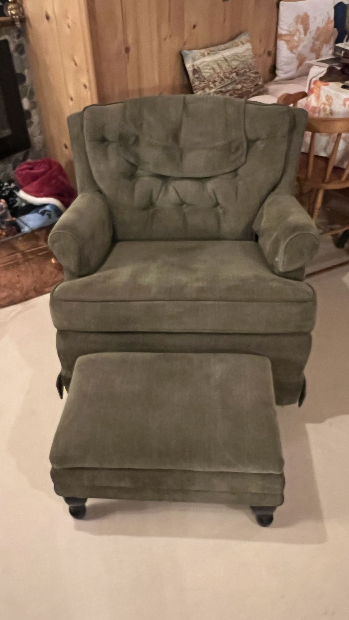 Rocking Chair - Swivel - Green Corduroy Fabric