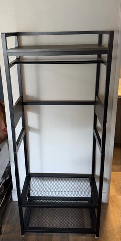Black Metal Shelving Unit with Mesh Shelves