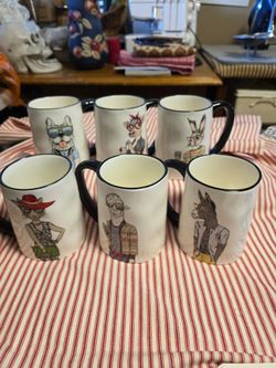 Set of 6 Novelty Animal Hipster Character stoneware mugs. 0905412