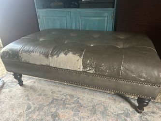 Pottery barn ottoman with damaged leather