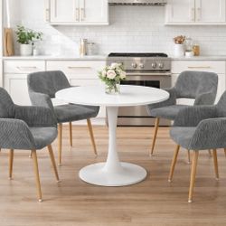 Set of 4 - Gray Corduroy Hollowed Back Dining Chairs w/ Wood Grain Metal Legs [NEW] **Retails for $389  <Some Assembly Req>