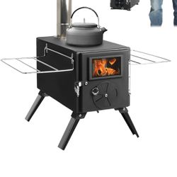 Wood Stove Hot Tent Stove, Portable Camping Wood Burning Stove for Outdoor Cooking, Small Wood Stove with 7 Stainless Chimney Pipes and Tent Stove Jac
