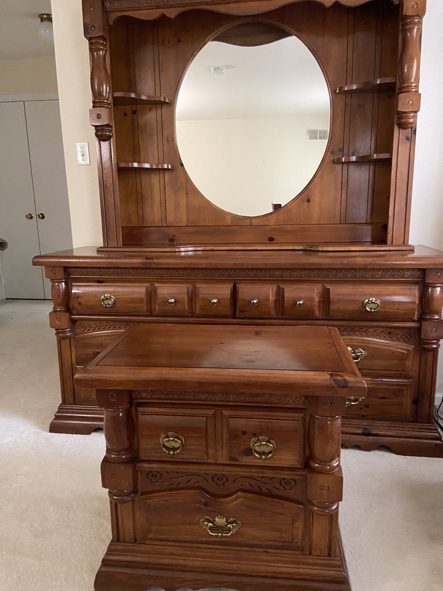 Solid Wood Dresser, Hutch and Night Stand