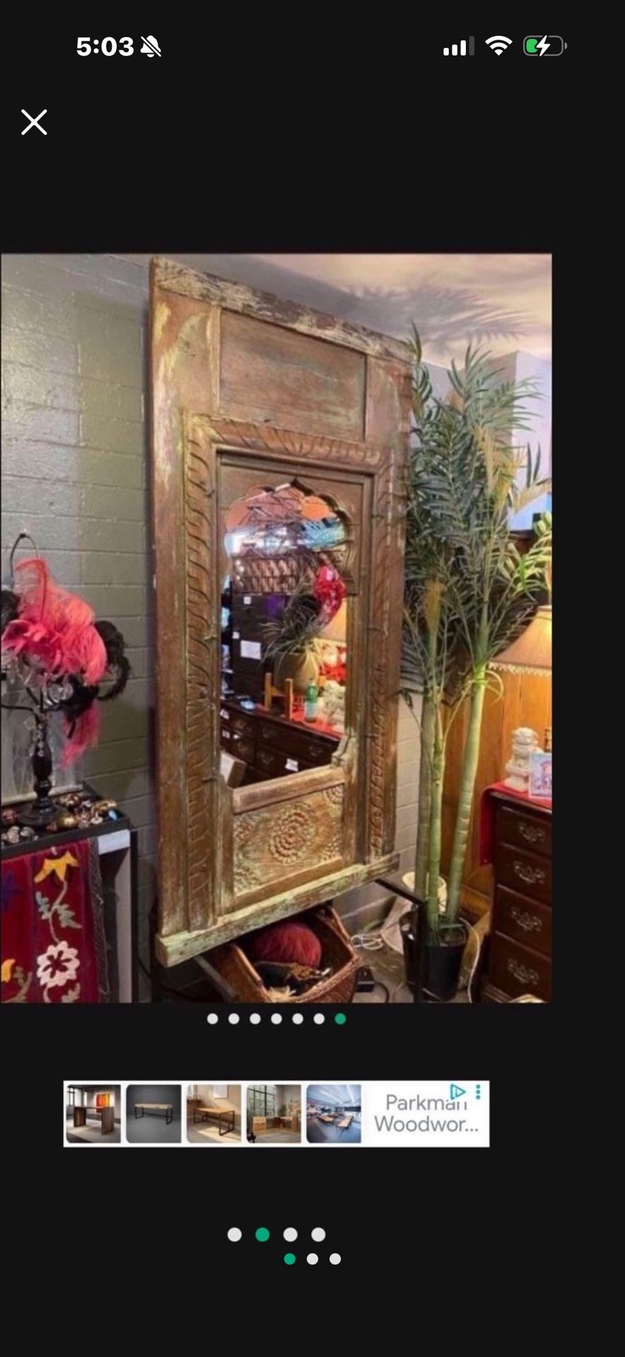 Antique, Beautiful Large Solid Wood, Metal Base Mirror