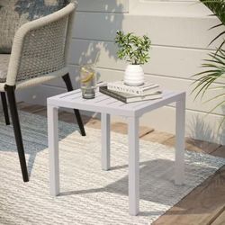 Set of 2 Square Aluminum Outdoor Side Table in Beige