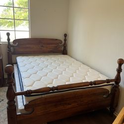 Full Size Wood Bed Frame With Box Spring And Mattress 