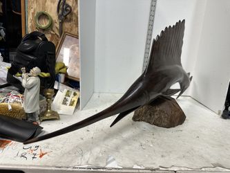 Vintage Hand Carved Ironwood SWORDFISH Marlin Statue Sculpture LARGE 38*16 #P