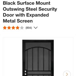 Unique Home Designs
32 in. x 80 in. Arcada Black Surface Mount Outswing Steel Security Door with Expanded Metal Screen
512
