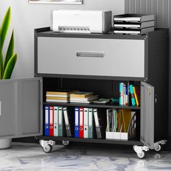 Metal Storage Cabinet with Wheels, Lockable