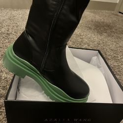 Azalea Wang Thigh High Stretch Flatform Boot in Green
