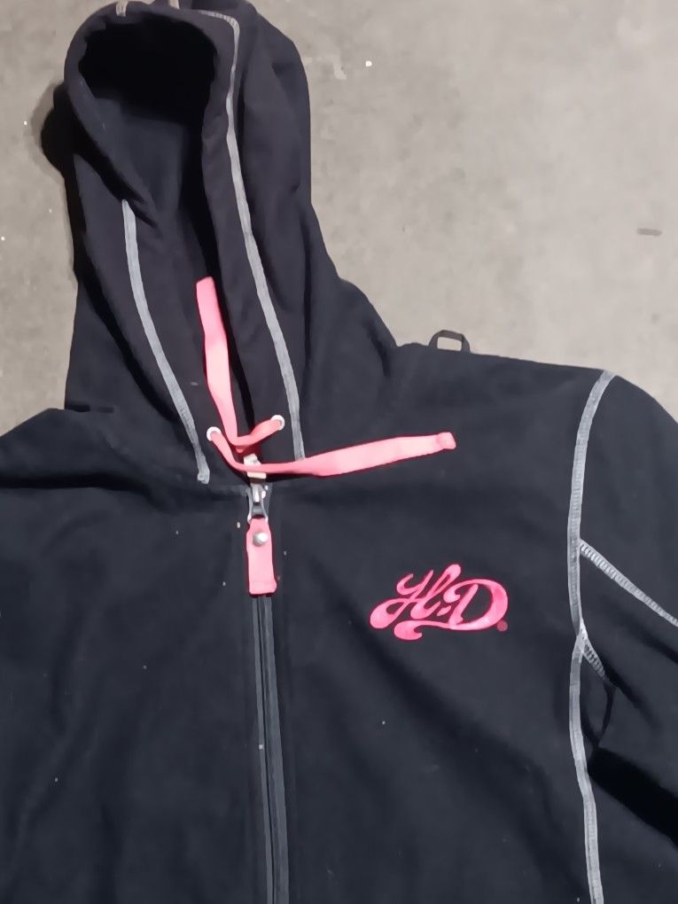 Harley Davidson Women's Black Pink Logo Hooded Full Zip Liner Jacket Coat XL