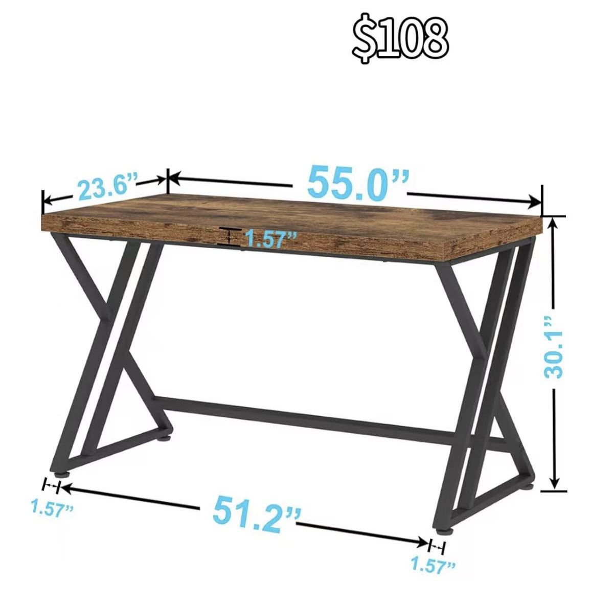 ✌️ LVB Rustic Computer Desk, Metal Wood Home Office Desk, Industrial Simple Study Executive Desk for Writing Work, Wooden Student Gaming Computer 