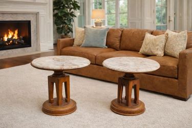 NY: Pair of Vintage Art Deco Marble-Top Pedestal Side Tables