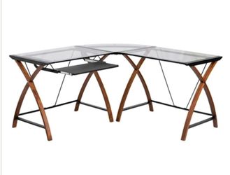 L-Shaped Glasstop Desk