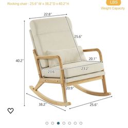 Indoor Rocking Chair with Lumbar Pillow and High Backrest, Solid Wood Armrests in Original Wood Color, Soft Cushion and Reversible Fabric (Linen, Beig