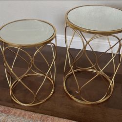 Two Gold Side Tables One Of The Mirrors Need To Be Glue On . 